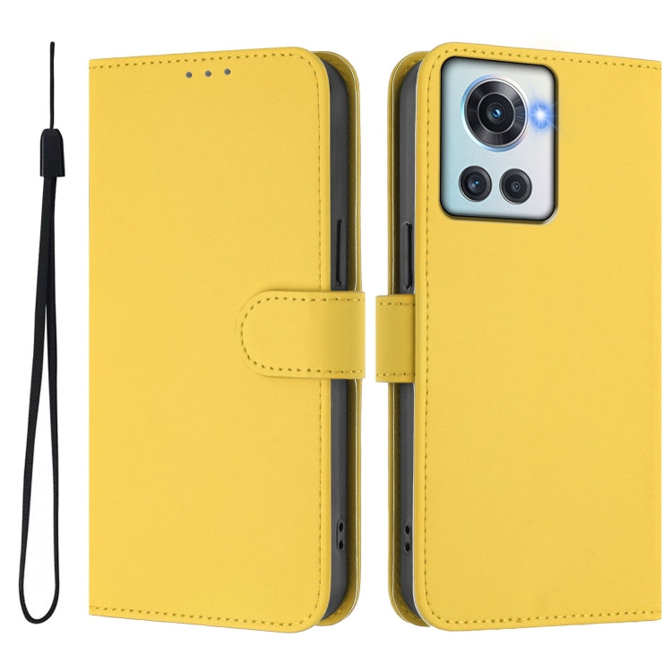 For OnePlus 10R / Ace Skin Feel Solid Color Leather Phone Case with Lanyard
