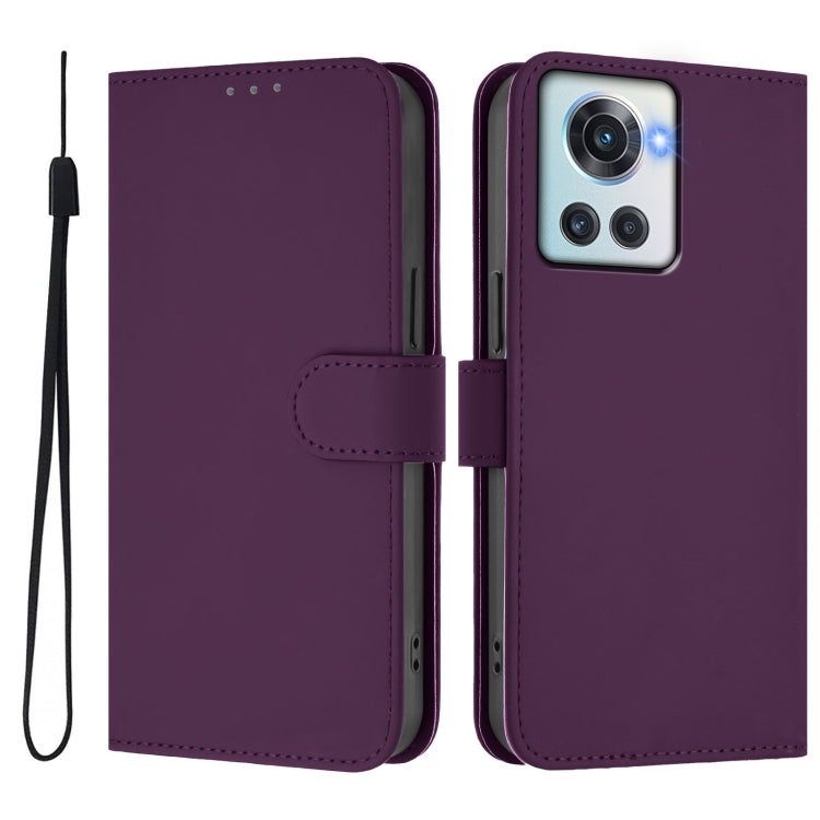 For OnePlus 10R / Ace Skin Feel Solid Color Leather Phone Case with Lanyard