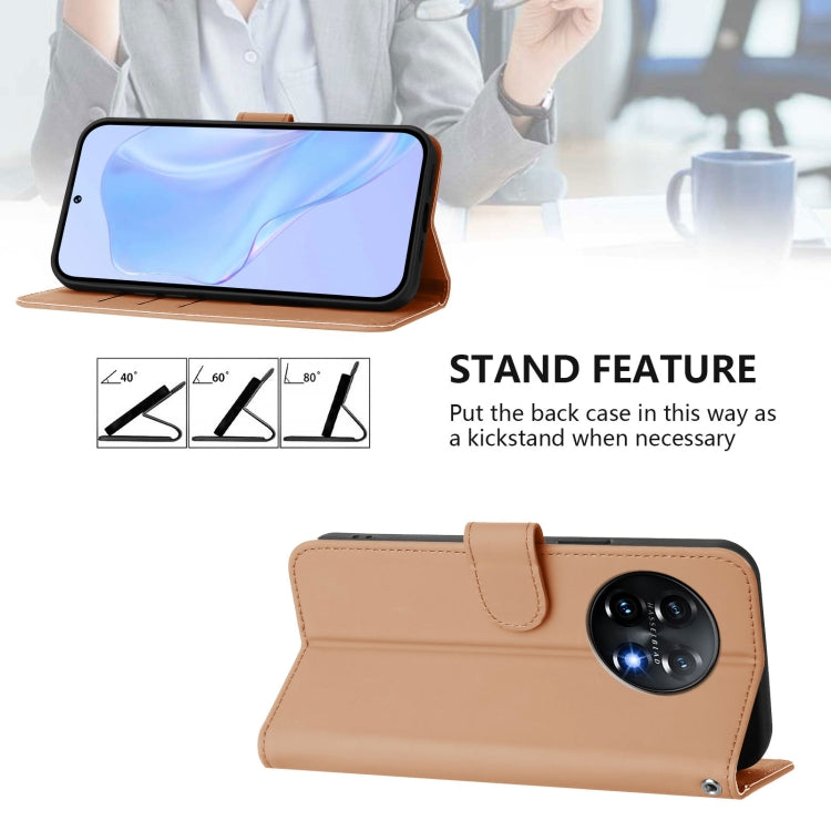 For OnePlus 11 Skin Feel Solid Color Leather Phone Case with Lanyard