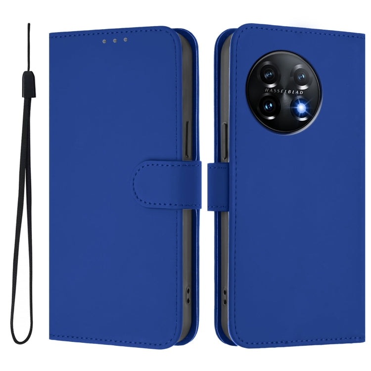 For OnePlus 11 Skin Feel Solid Color Leather Phone Case with Lanyard