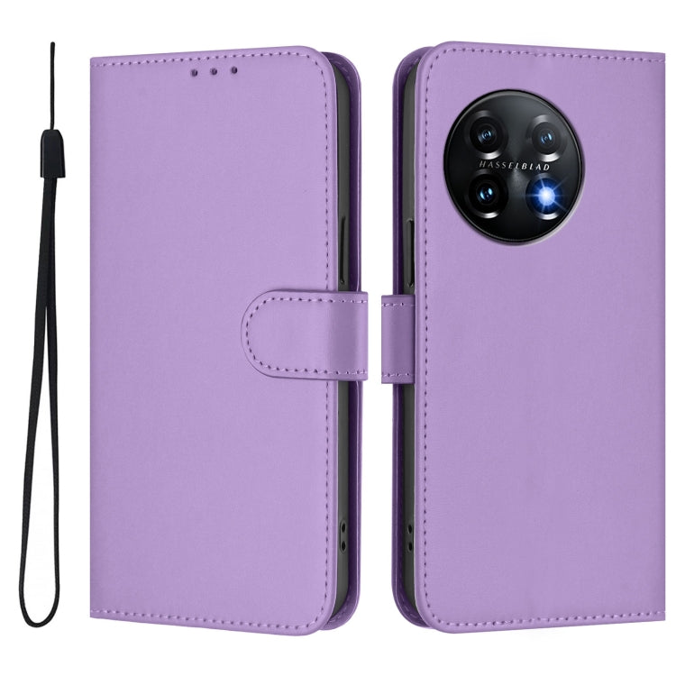 For OnePlus 11 Skin Feel Solid Color Leather Phone Case with Lanyard