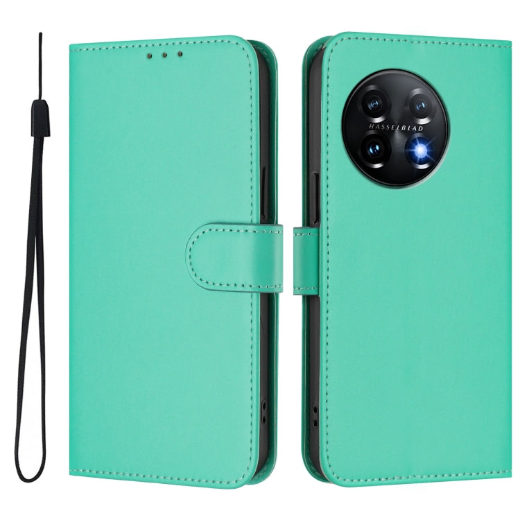 For OnePlus 11 Skin Feel Solid Color Leather Phone Case with Lanyard