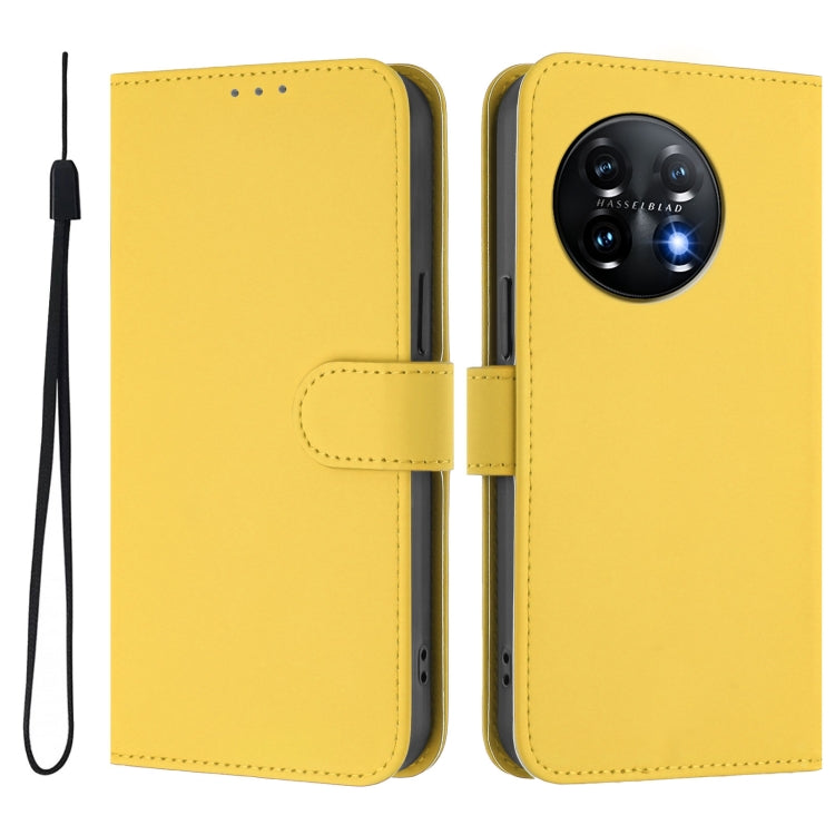 For OnePlus 11 Skin Feel Solid Color Leather Phone Case with Lanyard