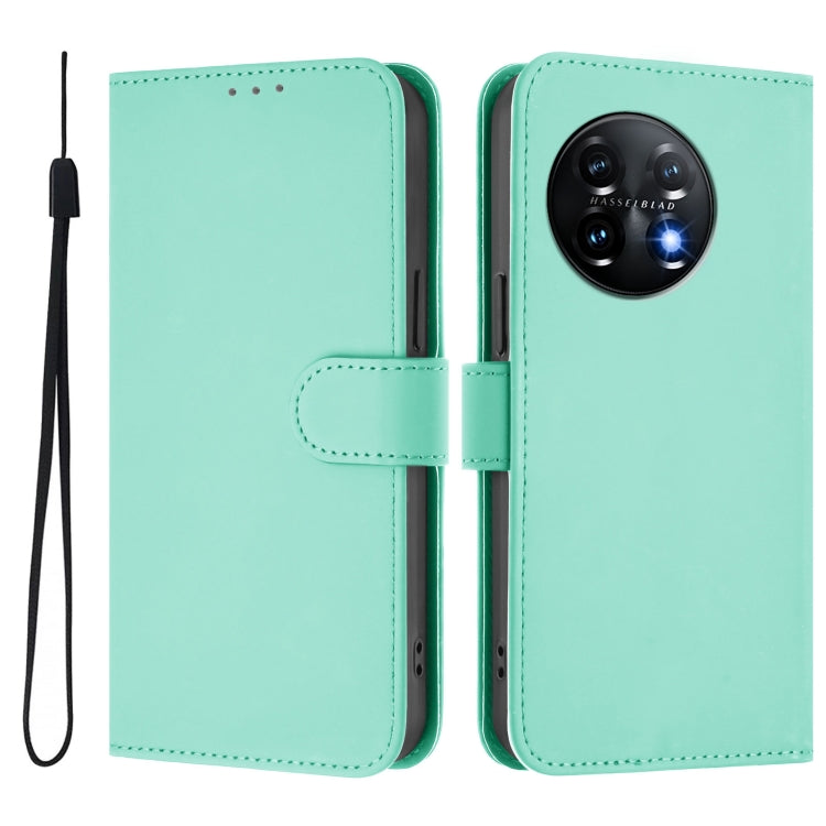 For OnePlus 11 Skin Feel Solid Color Leather Phone Case with Lanyard