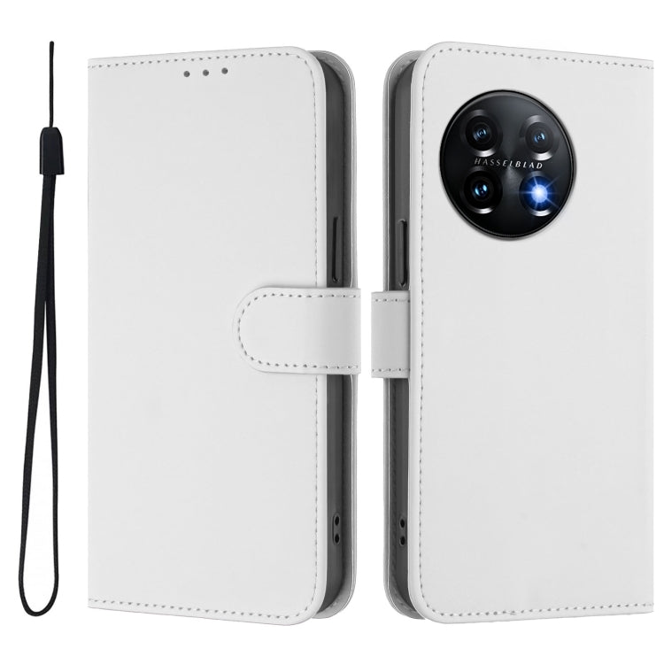 For OnePlus 11 Skin Feel Solid Color Leather Phone Case with Lanyard