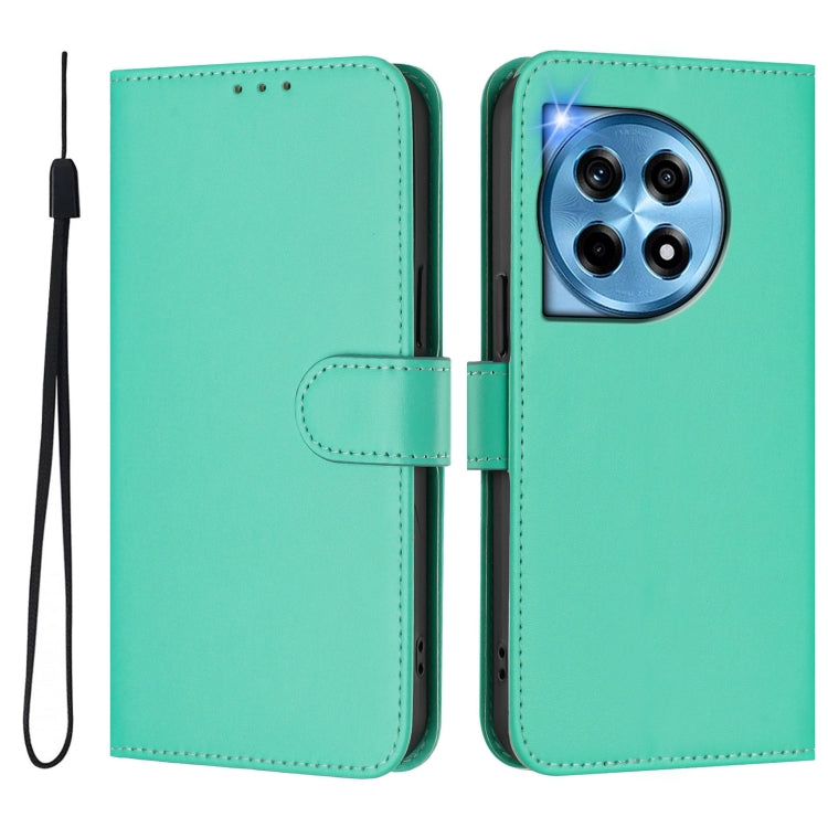 For OnePlus 12 5G Global Skin Feel Solid Color Leather Phone Case with Lanyard