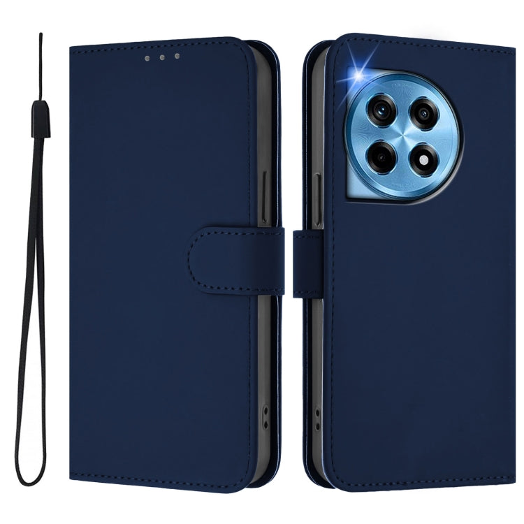 For OnePlus 12 5G Global Skin Feel Solid Color Leather Phone Case with Lanyard