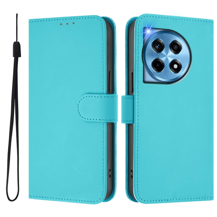 For OnePlus 12 5G Global Skin Feel Solid Color Leather Phone Case with Lanyard