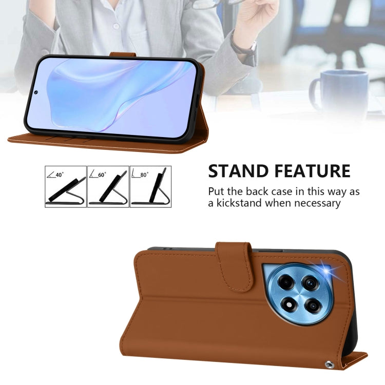 For OnePlus 12R 5G Global Skin Feel Solid Color Leather Phone Case with Lanyard