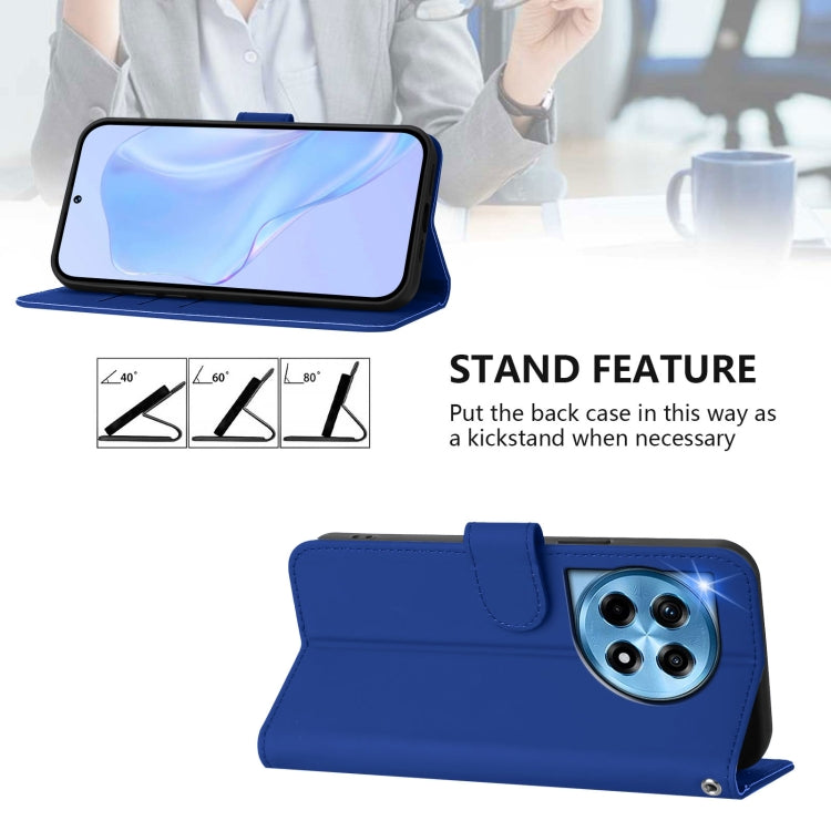 For OnePlus 12R 5G Global Skin Feel Solid Color Leather Phone Case with Lanyard