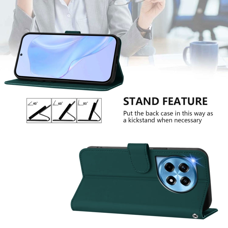 For OnePlus 12R 5G Global Skin Feel Solid Color Leather Phone Case with Lanyard