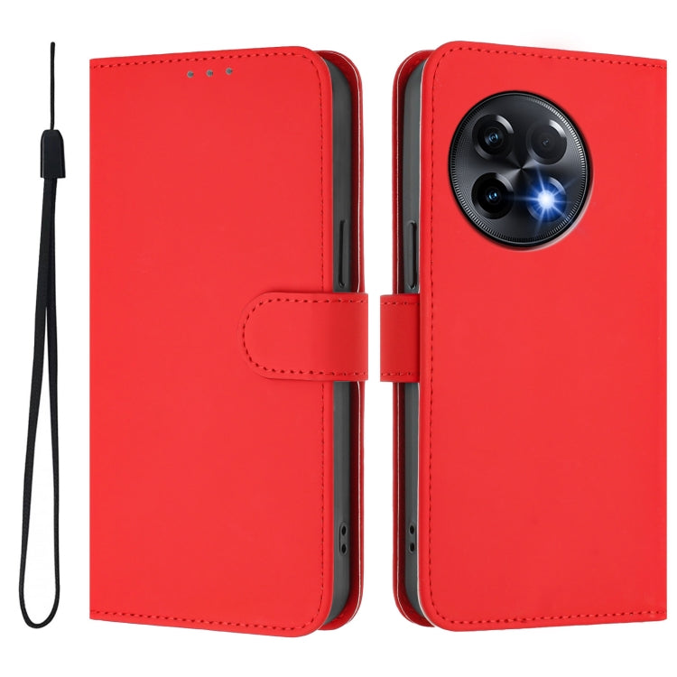 For OnePlus 11R 5G Global Skin Feel Solid Color Leather Phone Case with Lanyard
