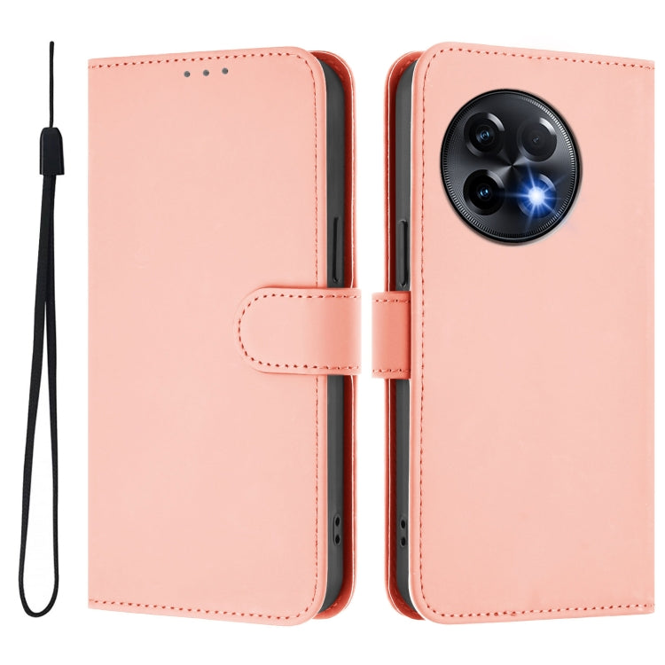 For OnePlus 11R 5G Global Skin Feel Solid Color Leather Phone Case with Lanyard