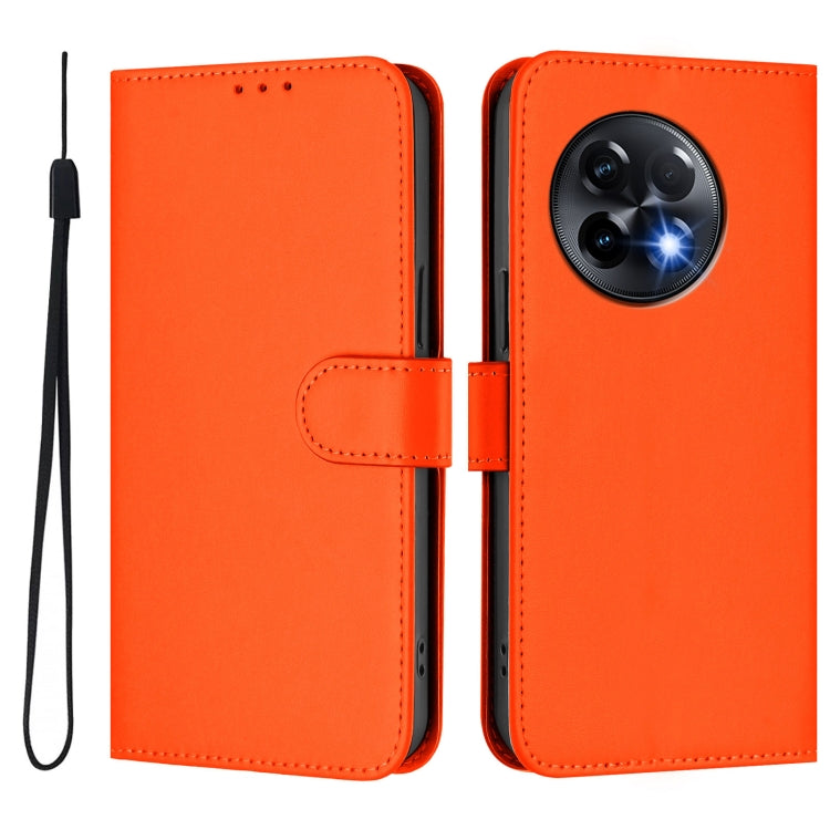 For OnePlus 11R 5G Global Skin Feel Solid Color Leather Phone Case with Lanyard