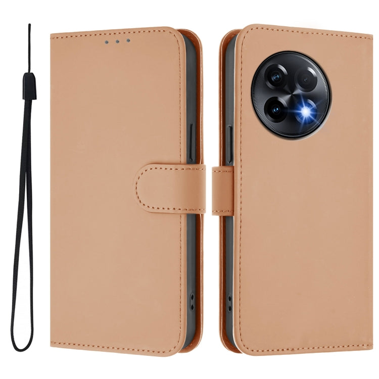 For OnePlus 11R 5G Global Skin Feel Solid Color Leather Phone Case with Lanyard