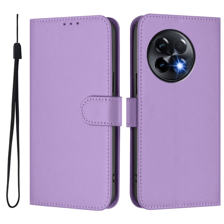 For OnePlus 11R 5G Global Skin Feel Solid Color Leather Phone Case with Lanyard