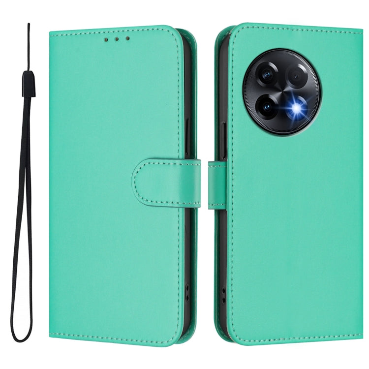 For OnePlus 11R 5G Global Skin Feel Solid Color Leather Phone Case with Lanyard