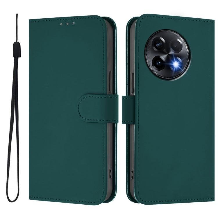For OnePlus 11R 5G Global Skin Feel Solid Color Leather Phone Case with Lanyard