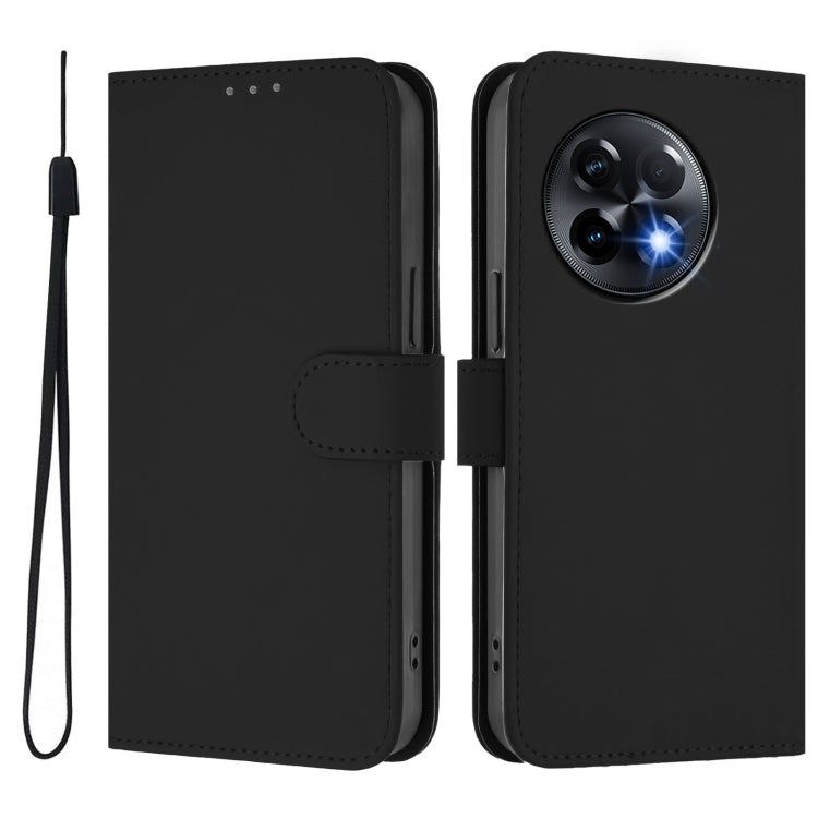 For OnePlus 11R 5G Global Skin Feel Solid Color Leather Phone Case with Lanyard