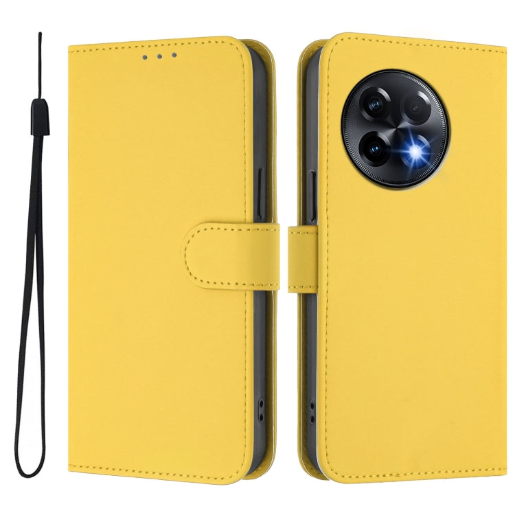For OnePlus 11R 5G Global Skin Feel Solid Color Leather Phone Case with Lanyard