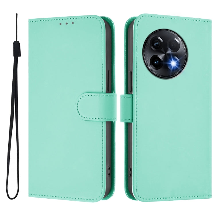 For OnePlus 11R 5G Global Skin Feel Solid Color Leather Phone Case with Lanyard