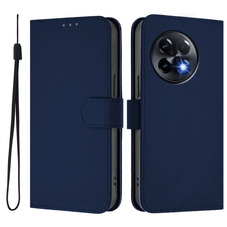 For OnePlus 11R 5G Global Skin Feel Solid Color Leather Phone Case with Lanyard