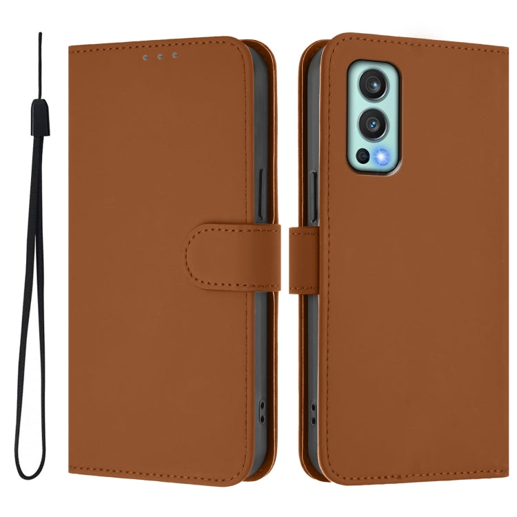 For OnePlus Nord 2 5G Skin Feel Solid Color Leather Phone Case with Lanyard