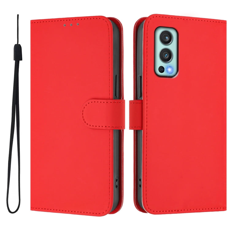 For OnePlus Nord 2 5G Skin Feel Solid Color Leather Phone Case with Lanyard