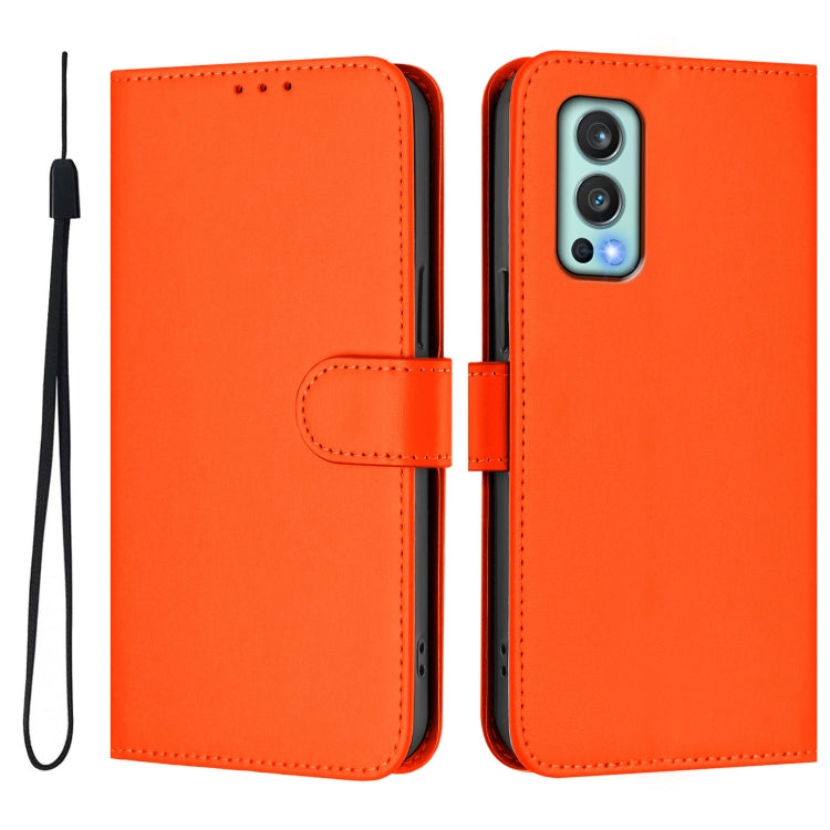 For OnePlus Nord 2 5G Skin Feel Solid Color Leather Phone Case with Lanyard