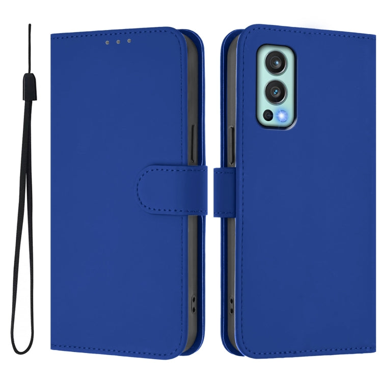For OnePlus Nord 2 5G Skin Feel Solid Color Leather Phone Case with Lanyard