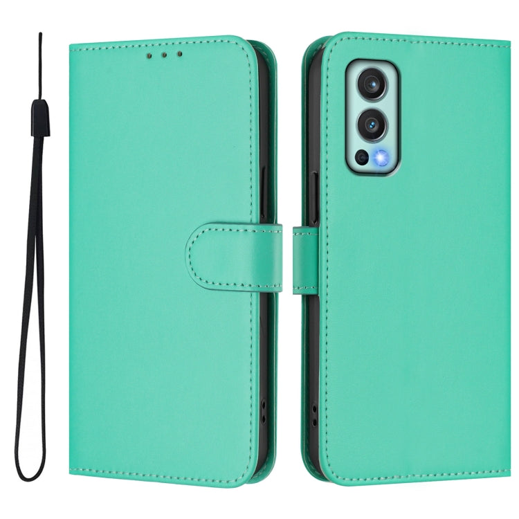 For OnePlus Nord 2 5G Skin Feel Solid Color Leather Phone Case with Lanyard