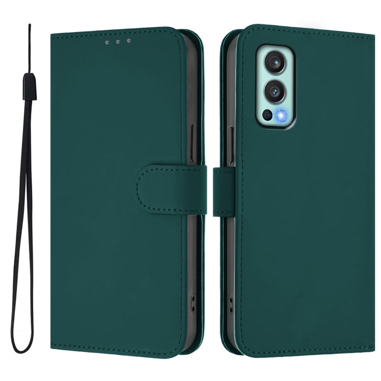 For OnePlus Nord 2 5G Skin Feel Solid Color Leather Phone Case with Lanyard