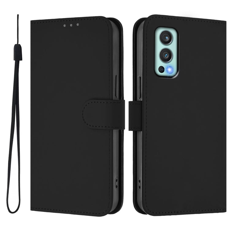 For OnePlus Nord 2 5G Skin Feel Solid Color Leather Phone Case with Lanyard