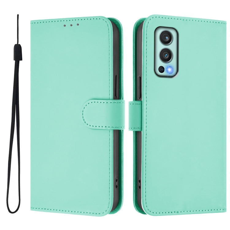 For OnePlus Nord 2 5G Skin Feel Solid Color Leather Phone Case with Lanyard