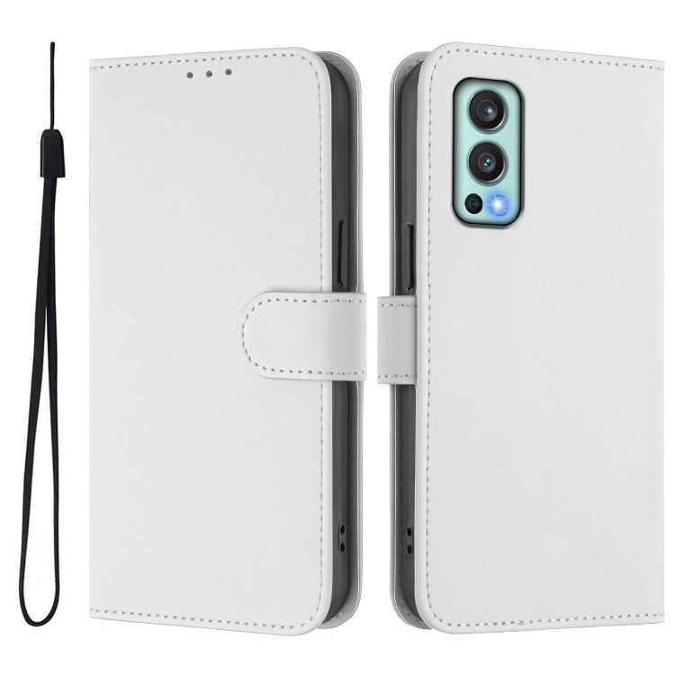 For OnePlus Nord 2 5G Skin Feel Solid Color Leather Phone Case with Lanyard