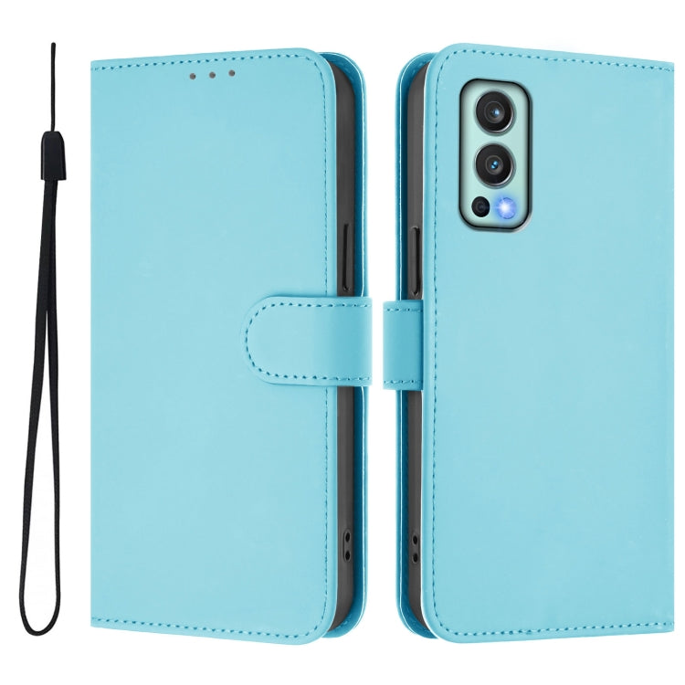For OnePlus Nord 2 5G Skin Feel Solid Color Leather Phone Case with Lanyard