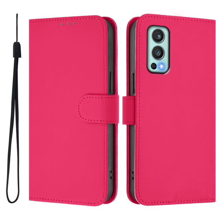 For OnePlus Nord 2 5G Skin Feel Solid Color Leather Phone Case with Lanyard