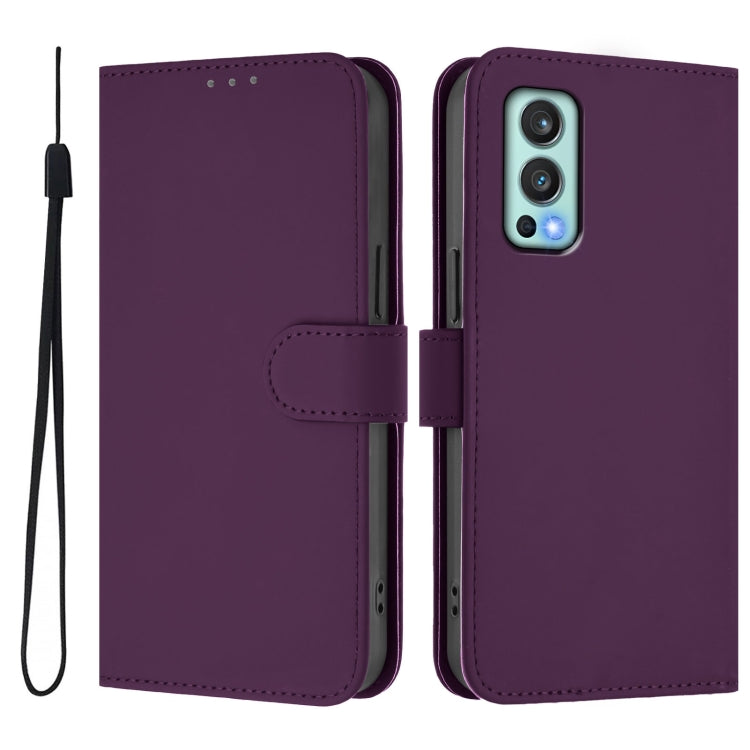 For OnePlus Nord 2 5G Skin Feel Solid Color Leather Phone Case with Lanyard