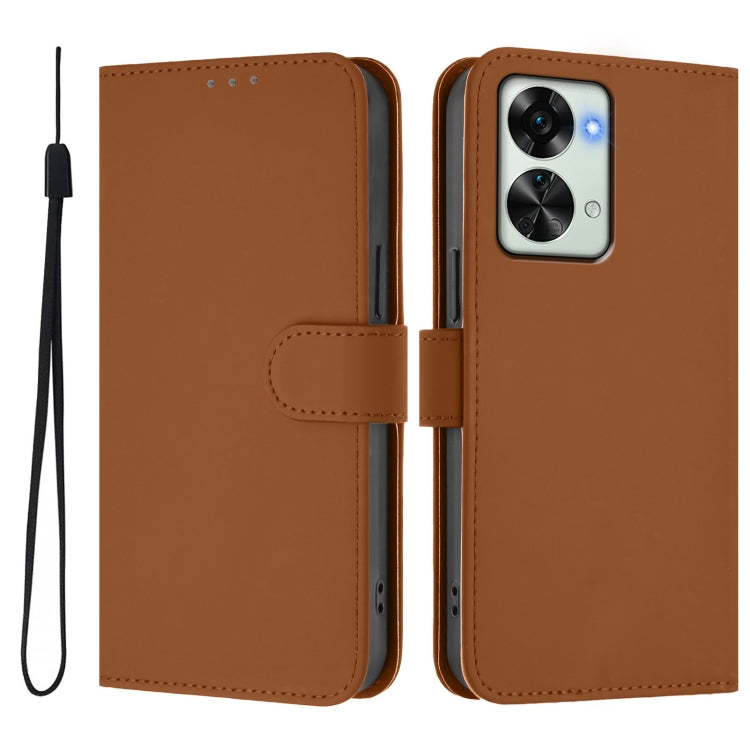 For OnePlus Nord 2T Skin Feel Solid Color Leather Phone Case with Lanyard