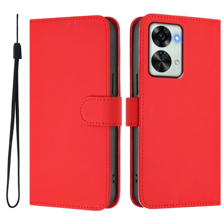 For OnePlus Nord 2T Skin Feel Solid Color Leather Phone Case with Lanyard