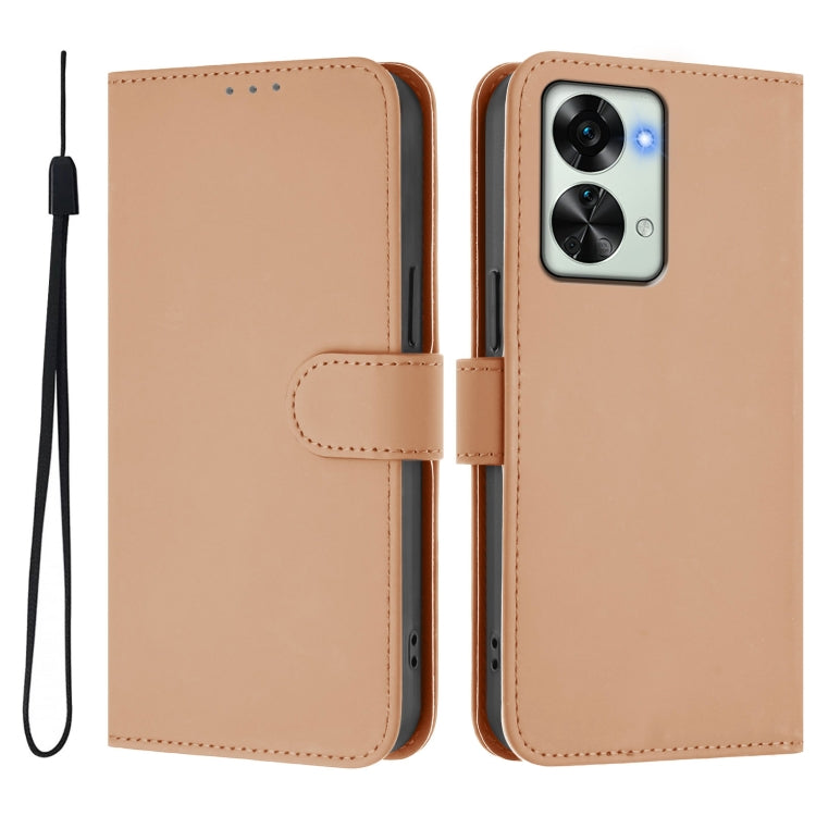 For OnePlus Nord 2T Skin Feel Solid Color Leather Phone Case with Lanyard