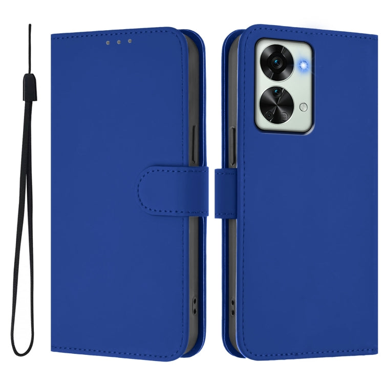 For OnePlus Nord 2T Skin Feel Solid Color Leather Phone Case with Lanyard