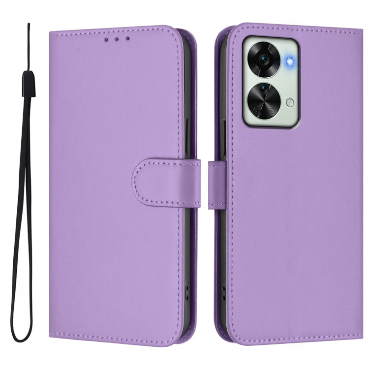 For OnePlus Nord 2T Skin Feel Solid Color Leather Phone Case with Lanyard