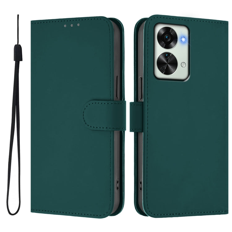 For OnePlus Nord 2T Skin Feel Solid Color Leather Phone Case with Lanyard