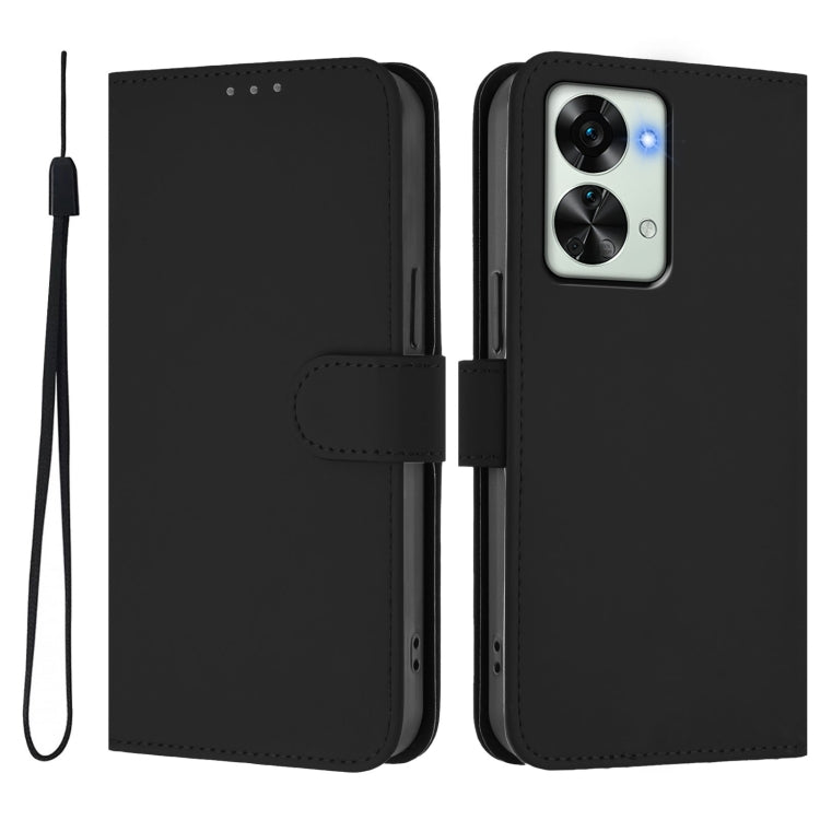For OnePlus Nord 2T Skin Feel Solid Color Leather Phone Case with Lanyard