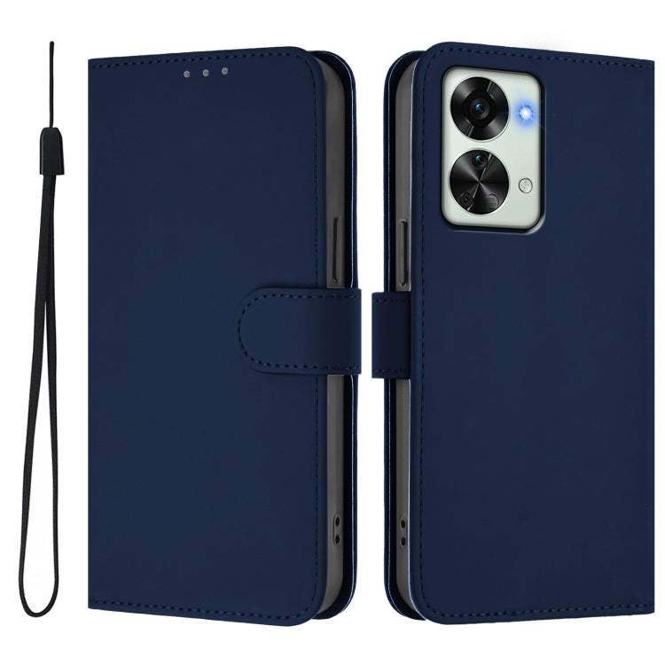 For OnePlus Nord 2T Skin Feel Solid Color Leather Phone Case with Lanyard