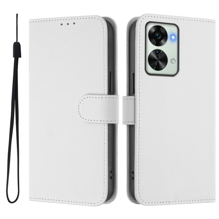 For OnePlus Nord 2T Skin Feel Solid Color Leather Phone Case with Lanyard