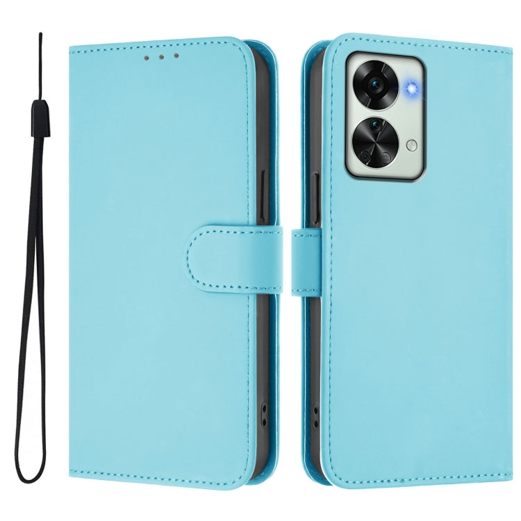 For OnePlus Nord 2T Skin Feel Solid Color Leather Phone Case with Lanyard
