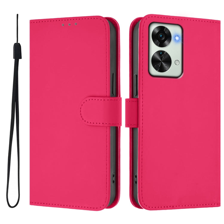 For OnePlus Nord 2T Skin Feel Solid Color Leather Phone Case with Lanyard