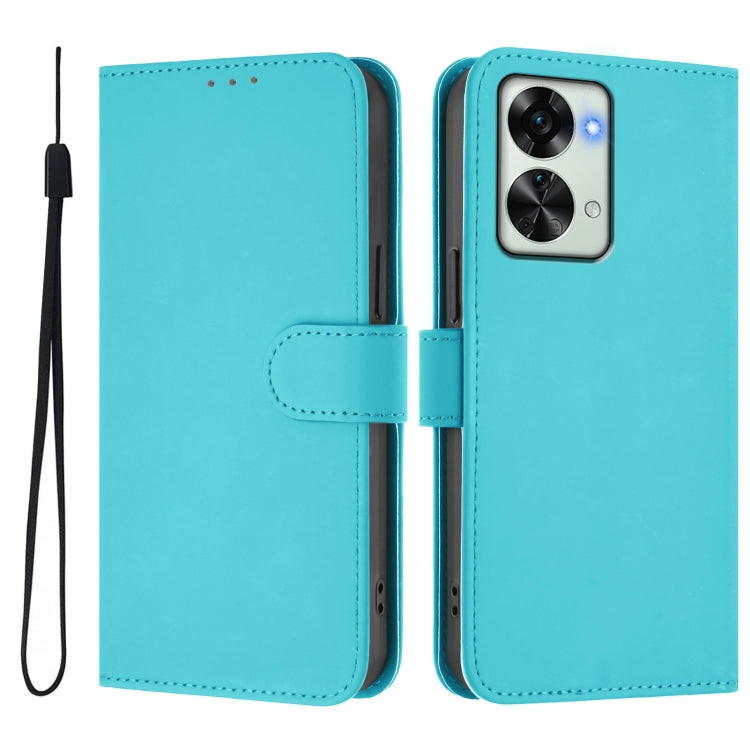For OnePlus Nord 2T Skin Feel Solid Color Leather Phone Case with Lanyard